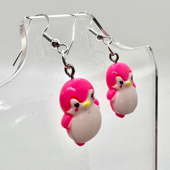 Penguin Earrings - Pink Baby Penguins - Baby Shower Earrings - Zoo Earrings - Picture 2 of 9